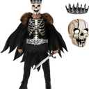 Morph Dark King Skeleton Costume Kids With Mask - Skeleton Knight Costume Kids Dark King Halloween Costumes for Boys (Medium)