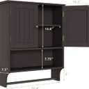 Smuxee Brown Wall Cabinet with Towel Bar - Medicine Cabinet with Adjustable Shelves, Over Toilet Cabinet for Laundry Room Kitchen, Big