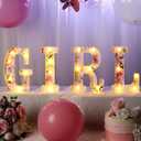 Realspring Girl Letters Sign Baby Marquee Light up Letters LED Flower Baby Shower Table Centerpieces Decor for Gender Reveal Birthday Party, 8.26''(Pink,Rose)