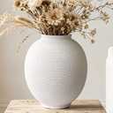 White & Round Ceramic Vase Home Decor, Large Farmhouse Table Vases Rustic Living Room Entrway Kitchen Bedroom Decorations Minimalist Hand-Made Textured Vase (9.8H Sandstone White)