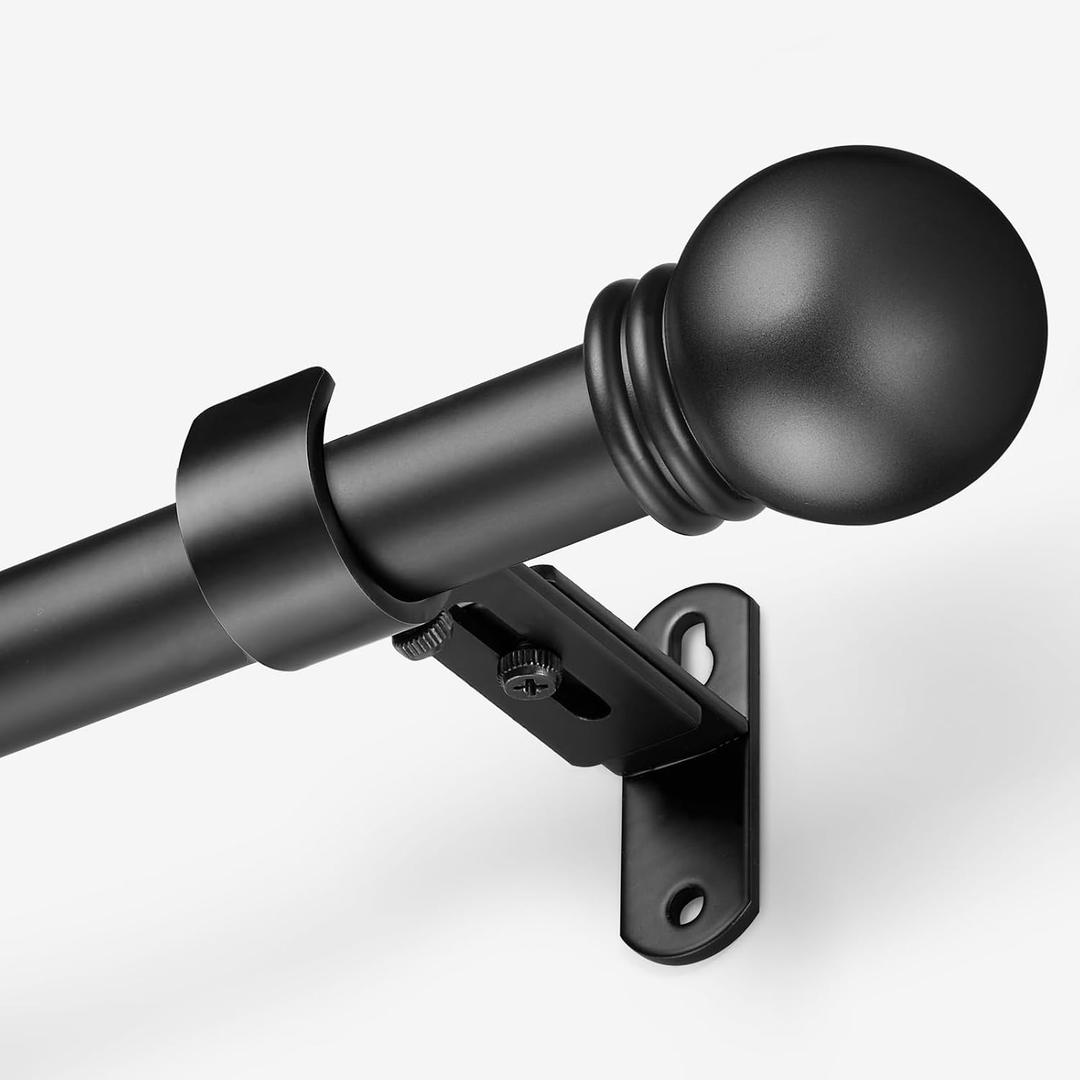 Curtain Rods for Windows 16 to 76 Inches, Curtain Rod Max Adjustable Length of 88 IN, 6/8" Diameter Drapery Rods Round Finials, Black, Pack of 1