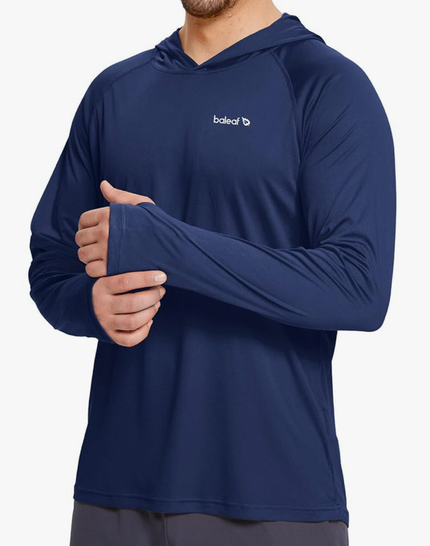 baleaf Men's Sun Protection Hoodie Shirt UPF 50+ Long Sleeve UV SPF T-Shirts Rash Guard Fishing Swimming Lightweight, Size Large