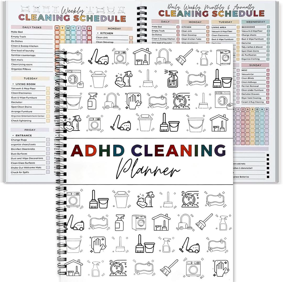 ADHD Cleaning Planner, Reusable adhd Cleaning Schedule & Checklist Organizer, Daily Weekly Monthly Household Management System for Home Chore Tracking & Stress-Free Organization