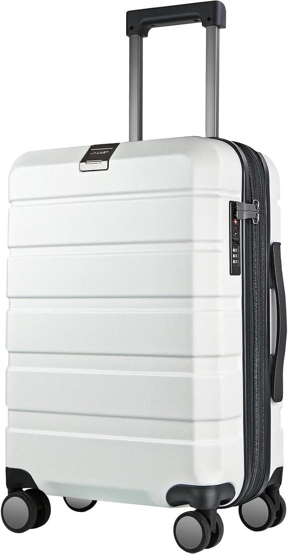 KROSER Hardside Expandable Carry On Luggage with Spinner Wheels & Built-in TSA Lock, Durable Suitcase Rolling Luggage with USB Port, Carry-On 20-Inch, White, 14.1 x 8.8 x 21 inches