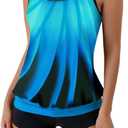 B2prity Tankini Bathing Suits for Women Tummy Control Two Piece Swimsuits Blouson Floral Print Swim Tank Top with Boy Shorts (X-Large, 08)