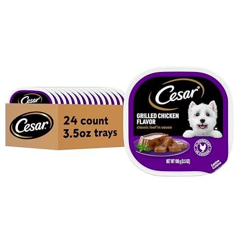 Cesar Classic Loaf in Sauce Adult Wet Dog Food Grilled Chicken Flavor, Wet Food for Dogs, 3.5 oz Easy Peel Trays, 24 Count,BBD: 08/20/2027