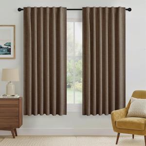 RYB HOME Brown 100% Blackout Curtains 63 inch Long, Light Blacking & Thermal Insulated Linen Curtains for Nursery/Bedroom/Boys'Room, Back Tab & Rod Pocket Window Treatment, W52 x L63, 2 Panels