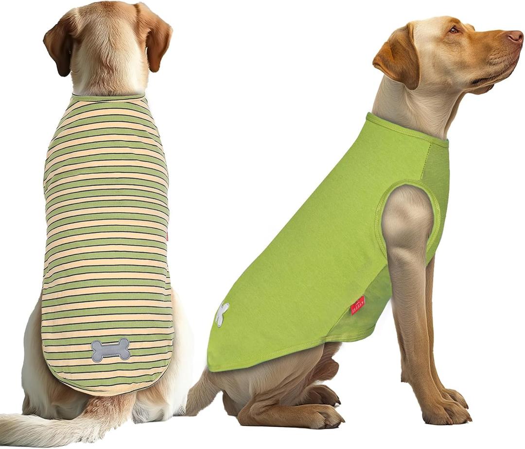 KYEESE 2Pack Dog Shirt, Soft Striped Dogs T Shirts, Lightweight Pet Tank Top, Sleeveless Dog Shirt for Large Dogs, Stretchy Comfortable Pet Vest, Green, 3XL