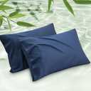 Bedsure Pillow Cases Standard Size, Cooling Pillow Cases, Rayon Derived from Bamboo Navy Blue Pillowcases Standard Set of 2, PureWoven Silky Soft Pillow Cover with Envelope Closure, 20x26 Inches