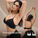 Triangle Bralettes for Women Wireless No Underwire Plunge Bras | Soft Comfortable, Unlined Cup, Cool Lightweight Seamless, T Shirt Everyday Bra, Sexy Deep V, Adjustable Spaghetti Straps