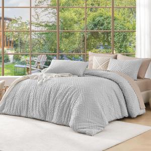 Andency Light Grey California King Comforter Set, 3 Pieces Boho Tufted Cal King Bedding Set & Collections, Oversized Soft Lightweight Down Alternative Bed Set (104x96In, 2 Pillowcases)