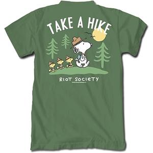 Riot Society Men's Short Sleeve Graphic Fashion T-Shirt, Size S, Peanuts Snoopy Take a Hike (Military Green Cc)