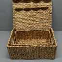 LUSYDECO Scalloped Edge Wicker Basket with Lids, Rectangle Wicker Storage Basket with Built-in Handles, Multipurpose Organizer Rattan Display Boxes for Shelf, Nursery Room, Set of 2