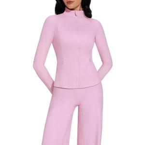 SUUKSESS Women 2 Piece Workout Sets Zip Up Jackets High Waisted Wide Leg Yoga Pants (Pink, S)