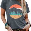Adventure Shirts Women Funny Nature Graphic Tee Retro Camping Mountain T-Shirt Vintage Hiking Tops Casual Highway Tee (Medium, Smokey Grey)