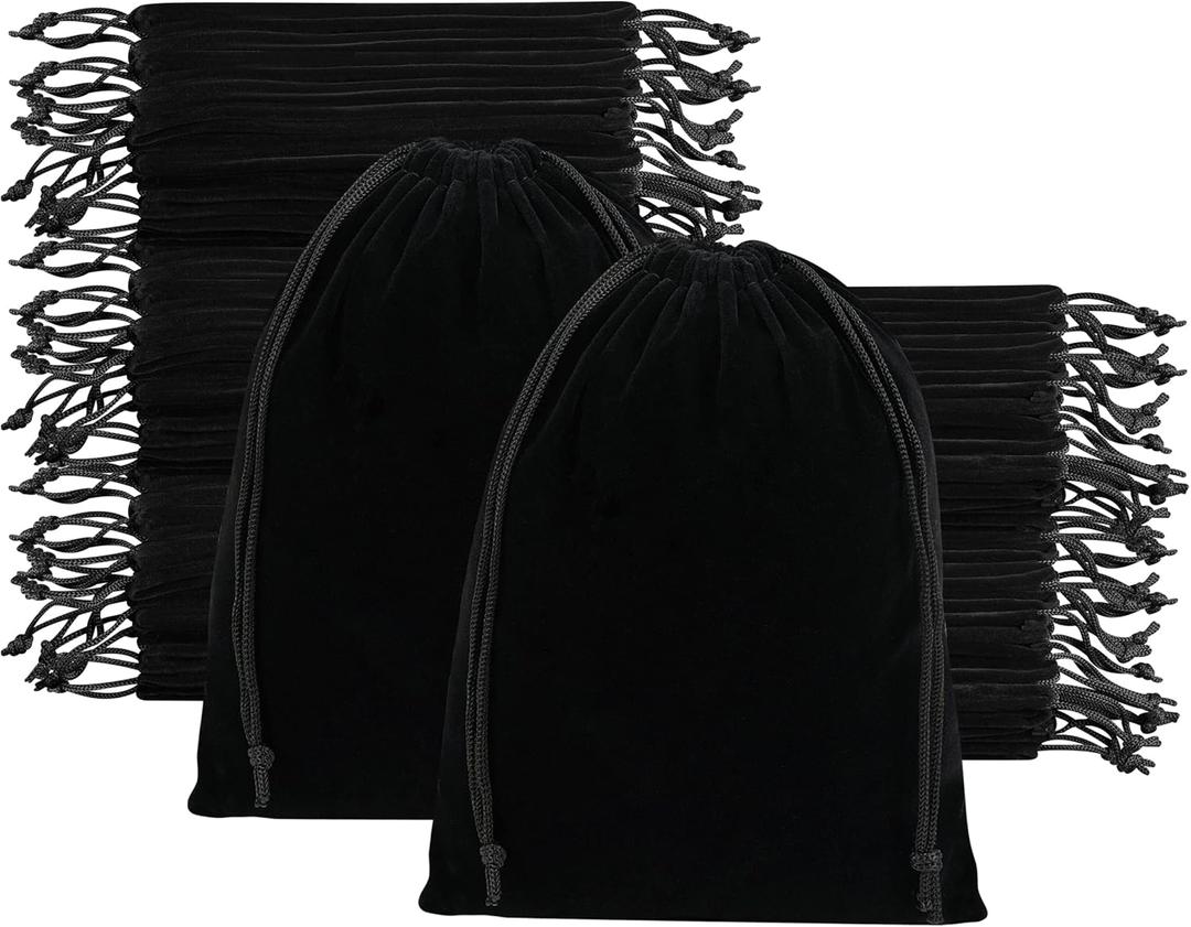 Velvet Drawstring Gift Bags - Bulk Wholesale (7 x 9 inch - 50 pack, Black)