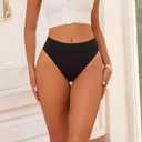 6 Pack Women Underwear Mid Waist Stretch Briefs Thong Shapewear Panty Soft Underpants Ladies Full Coverage Panties (Black, M)