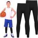 Yihurlm 2 Pack Boys Compression Pants,Youth Compression Leggings Pants,Quick Dry Tights Athletic Pants for Running Football,S