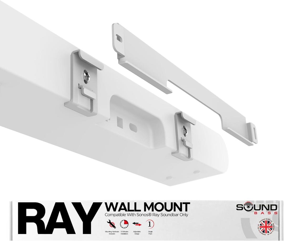 Sound Bass Soundbar Mount for Sonos Ray Sound Bar Includes All Necessary Mounting Hardware, Floating Style Soundbar Wall Bracket for Under TV or Above, Easy to Install, White