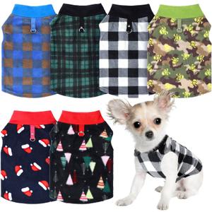 6 Pack Fleece Dog Sweater with Leash Ring Winter Dog Clothes for Small Medium Pets Pullover Vest for Walking Warm Soft Puppy Outfit for Cold Weather Christmas Pet Apparel(M,A Style)