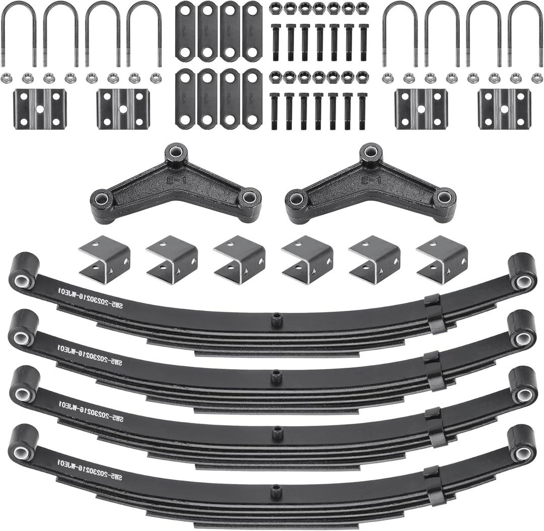 AEagle 5 Leaf 3000lb Capacity Double Eye Spring for 5200lb-6000lb Tandem Trailer Axle & U-Bolt & Hanger Kit, 25-1/4" Length, 1.75" Width, 3" Free Open Replaces for SW5, 4 PCS