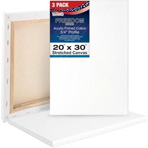 U.S. Art Supply 20 x 30 inch Stretched Canvas 12-Ounce Triple Primed, 3-Pack - Professional Artist Quality White Blank 3/4" Profile, 100% Cotton, Heavy-Weight Gesso - Acrylic Pouring, Oil Painting