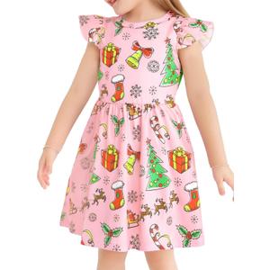 Girl Christmas Dress A Line Casual Dresses Toddler Santa Xmas Tree Candy Cane Dress Kids Knee Length Dresses (5-6 Years, Yellow)