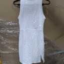 Caviotess Women's Sexy Backless Sparkly Sequin Mini Dress Split Hem Glitter Velvet Tank Dress Prom Party Cocktail Dress L