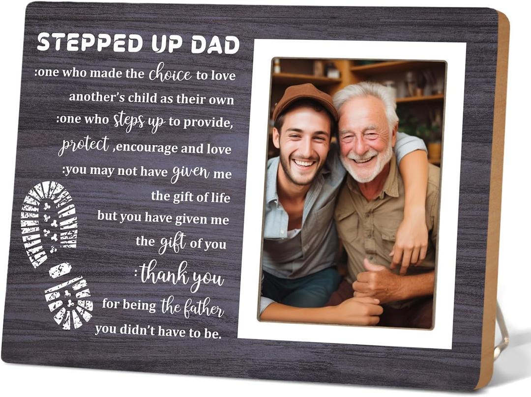Stepped Up Dad Wood Picture Frame, Stepfather Photo Frame Gift, Birthday Gift for Stepdad from Daughter Son, Christmas,Birthday,Father's Day,Thank You Gifts for Father