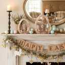 RattanView 2 Pcs Easter Wood Egg Decorations 5.91 Inch Rustic Retro Wooden Standing Decor with Egg Hollow Tabletop Figurine for Spring Home Gifts Tiered Tray Farmhouse Party Fireplace Shelf