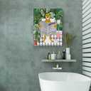 EVXID Bathroom Cheetah on Toilet Reading Newspaper Canvas Poster Painting Wall Art, Tropical Plants Cheetah Print Picture Artwork Framed Ready to Hang for Restroom Wall Decor 12 x 15 Inch (Leopard-04)