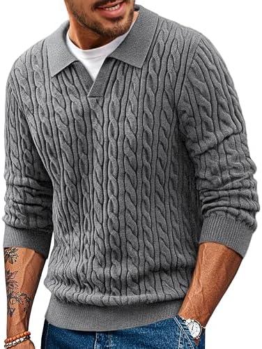 PJ PAUL JONES Men Sweaters V Neck Cable Knit Sweater Fall Casual Slim Fit Pullover M