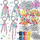 WATINC DIY Keychain Making Crafts Kits, Adjustable Letter Alphabet Beads Strings Keychain Flower Star Bow Shapes Beads Bulk, Bag Charms with Key Ring Supplies Jewelry Accessories Making Kit (942Pcs), small