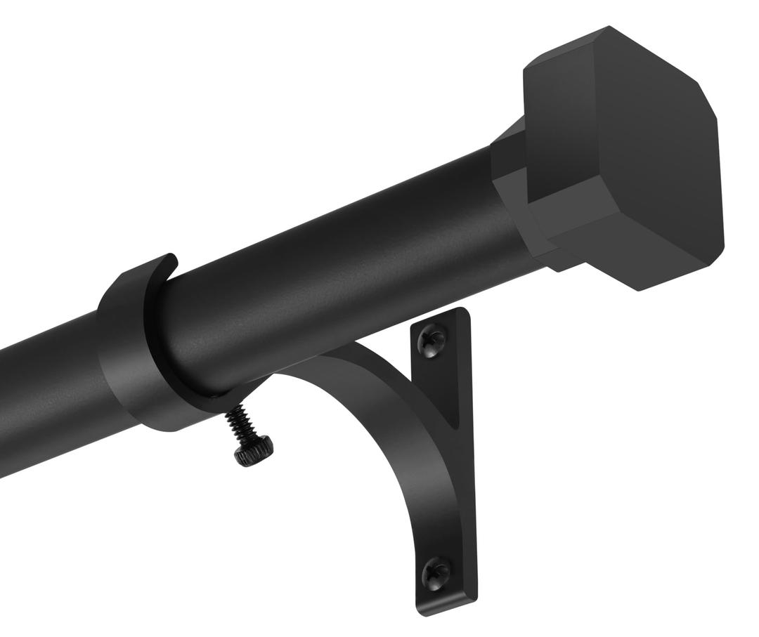 Window Curtain Rods 72 to 144 Inches, 1 Inch Heavy Duty Modern Decorative Telescoping Drapery Rod with Solid Aluminium Alloy Brackets and Square Finials, Length Adjustable, Matte Black