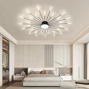 JAYMP 50.4" Ceiling Light Modern Flower Shape Ceiling Lamp for Living Room Dining Room Semi Flush Mount Metal Acrylic Sputnik Firework Petal LED Lighting Fixture (Matte Black, D50.4xH4.3inch), 50.4in