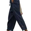 Jokeluck Women Casual Lightweight Drawstring Elastic Waist Cropped Linen Pants Fall Spring Slacks Capri Pants Trendy Fashion 2025 Beach Trousers with Pockets Blue X-Large