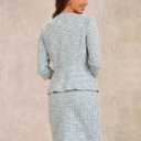 Allegra K Women's 2 Piece Skirt Sets 3/4 Sleeve Collarless Tweed Jacket Pencil Skirt Set Elegant Business Casual Outfit (Blue, L)