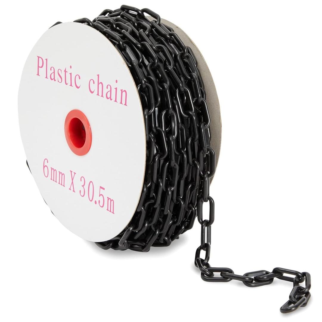 Stockroom Plus Plastic Chain - 100 ft, Black Plastic Chain Links - Safety Barrier for Fence, Driveway, Parking Lot & Gate