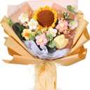 Hotop Crochet Flower Bouquet Completed Artificial Knitted Flower Bouquet for Birthday, Wedding, Mother's Day Gift, and Home Decorations(Sunflower,Orange)