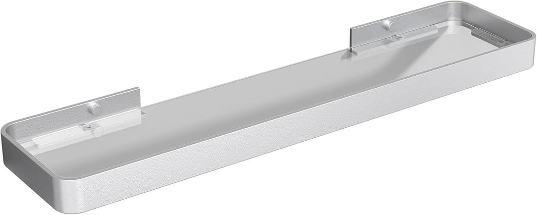 Danpoo 20 Inch Long Floating Shelf, Clear Tempered Glass Wall Shelf with Matte Silver Aluminum Frame - Spacious and Stylish Storage for Your Home