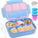 shell and turtle Bento Box Adult Lunch Box, Lunch Containers for Kids Girls Boys with 4 Compartments, Lunchable Food Container with Utensils, Sauce Jar, Muffin Liners, 40 Oz/5 Cup, Blue Pink