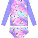 Girls Bathing Suits Size 10-12 Years Purple Pink Swimsuits UPF 50+ Sun Protection Rash Guard Sets (Purple)