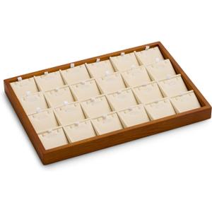 Oirlv Wood 24 Grids Jewelry Tray with Removable Inserts Jewelry Pads Necklace/Pendant Display Organizer Tray(Creamy-white)