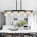 36.2inch 5-Light Kitchen Island Lighting,Dining Room Lights Modern Farmhouse Chandelier with Clear Glass Shade,Modern Rustic Black and Gold Metal Chandelier, Kitchen Pendant Light Fixtures