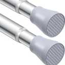 2 Pack Silver Tension Curtain Rod for Windows 28 to 48 Inch,7/8"Small Shower Curtain Rod for Bathroom,Pressure Spring Tension Curtain Rod No Drilling for Closet Doorway Kitchen