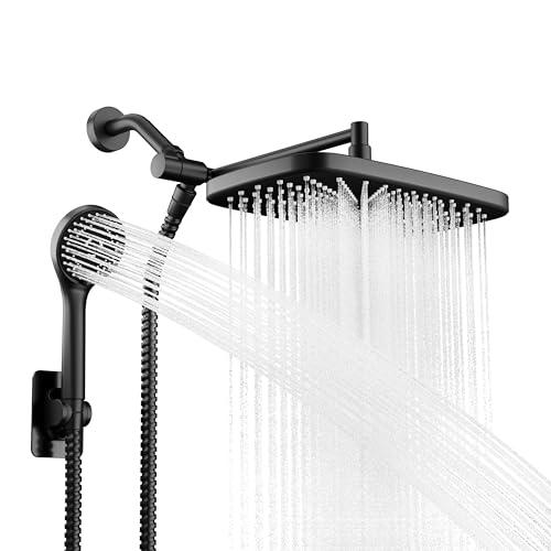 Seacity Wide Rain Shower Head With 5 Modes Handheld Showerheads, High Pressure Showerhead Combo with Extension Arm for Bathroom Accessories, Adjustable Shower Head with Anti-Clog Nozzles (Black)