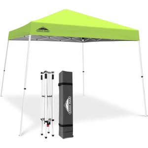 EAGLE PEAK 10x10 Slant Leg Pop-up Canopy Tent Easy One Person Setup Instant Outdoor Beach Canopy Folding Portable Sports Shelter 10x10 Base 8x8 Top (Fluorescent Green)