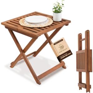 Folding Wooden Side Table  Premium Portable Foldable Table for Outdoor & Indoor Use, Patio, Camping & Small Spaces  Perfect with Adirondack Chairs  Golden Teak Finish
