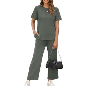XIEERDUO Women's 2 Piece Lounge Set Fashion Travel Outfits Vacation Tracksuit Comfy Wide Leg Airport Loungewear L