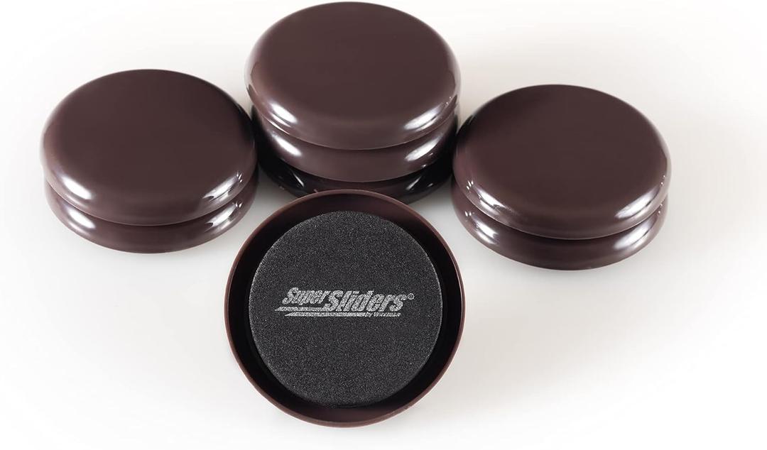 Super Sliders 2-1/2" Round Reusable Furniture Sliders for Carpet, Anti-Slip Protective Furniture Moving Pads for Beds, Sofas, Dressers, Set of 8, Brown